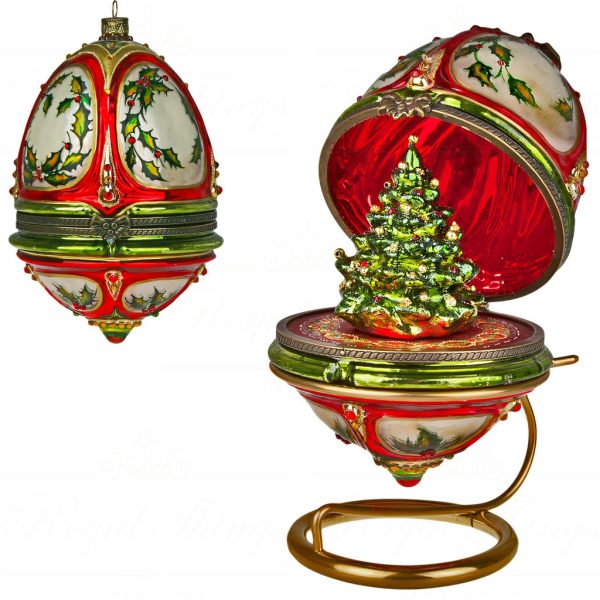 Pga B6050 Polish Glass Art Christmas Ornaments Glass Majestic Xmas Tree Egg Red Green