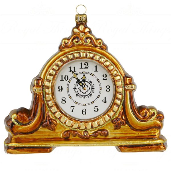 Pga B6054 Polish Glass Art Christmas Ornaments Glass The Buckingham Antique Mantel Clock Gold White