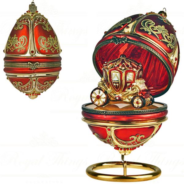 Pga B6056 Polish Glass Art Christmas Ornaments Glass Majestic Carriage Egg Red Gold