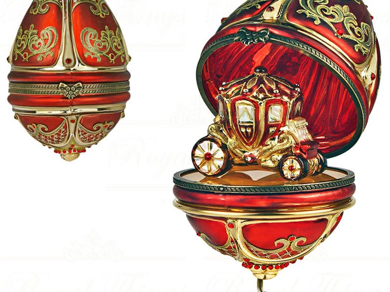 Pga B6056 Polish Glass Art Christmas Ornaments Glass Majestic Carriage Egg Red Gold