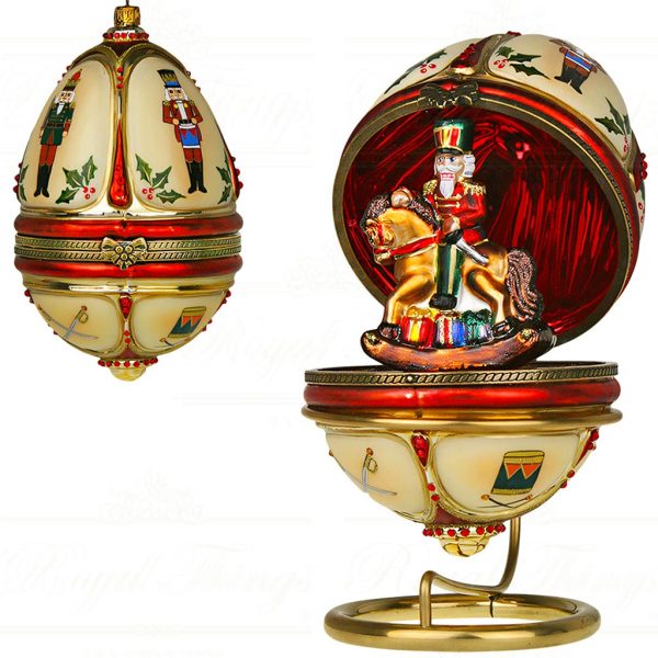 Pga B6057 Polish Glass Art Christmas Ornaments Glass Majestic Nutcracker Egg Red Gold