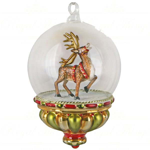 Pga B6059 Polish Glass Art Christmas Ornaments Glass The Glorious Reindeer Dome Brown Green