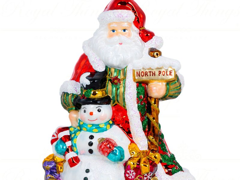 Polish Glass Art Christmas Ornament Bff Santa Snowman Red White Gold Pga B4005
