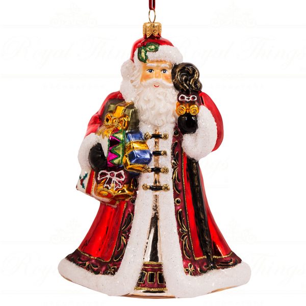 Polish Glass Art Christmas Ornament Bearing Gifts Santa Red White Gold Pga B20011