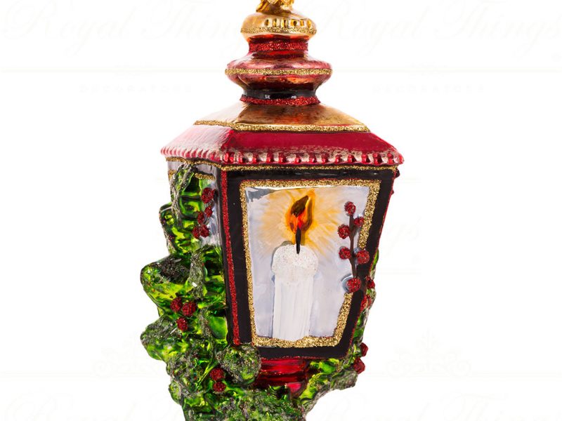 Polish Glass Art Christmas ornament Light the way lantern red green white gold PGA B20032