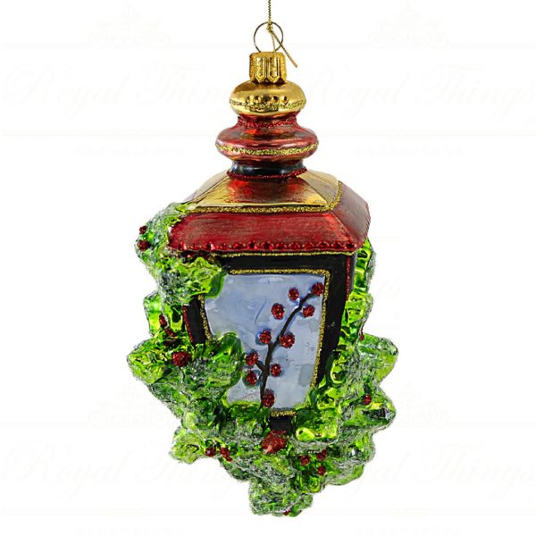 Polish Glass Art Christmas Ornament Light The Way Lantern Red Green White Gold Pga B20032 Back