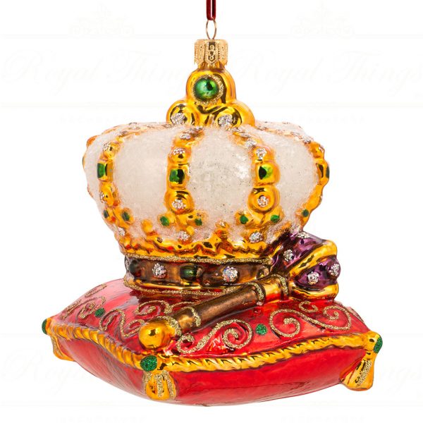 Polish Glass Art Christmas Ornament A Crown To Fit A King White Red Gold Pga B20025