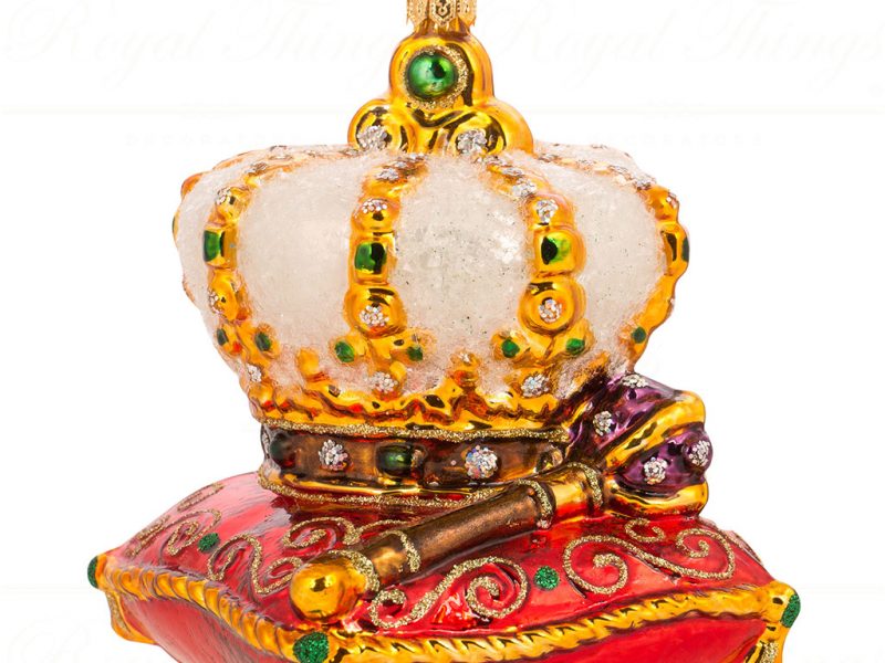 Polish Glass Art Christmas Ornament A Crown To Fit A King White Red Gold Pga B20025