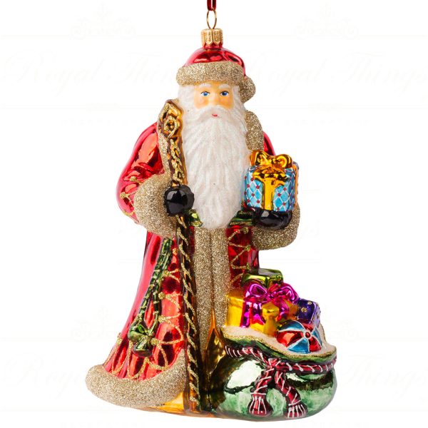 Polish Glass Art Christmas Ornament Bringing Gifts To The World Santa Red Gold Multicolor Pga B4012