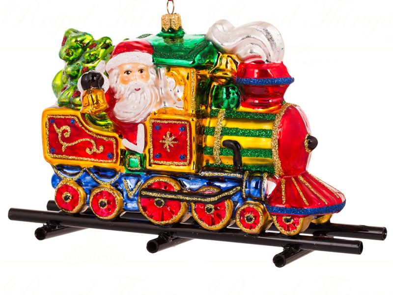 Polish Glass Art Christmas Ornament Choo Choo Through Christmas Train Red Green Multi Pga B3019