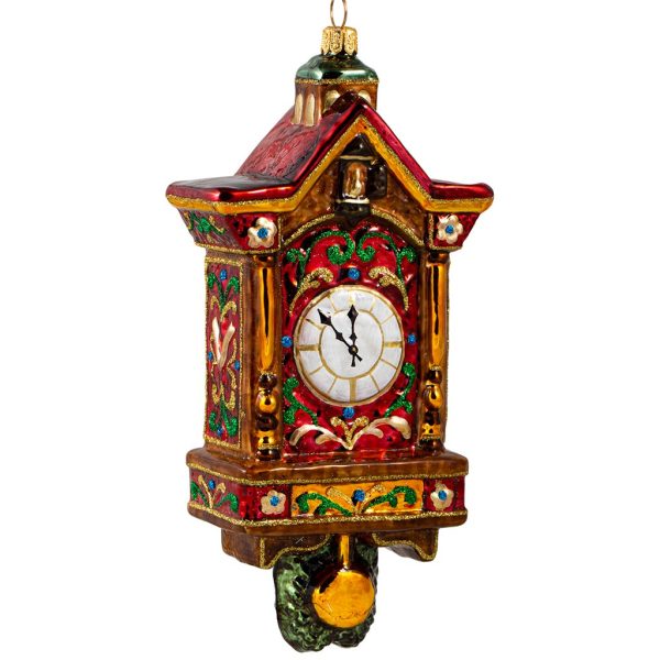 Polish Glass Art Christmas Ornament Christmas O Clock Brown Gold Pga B4019