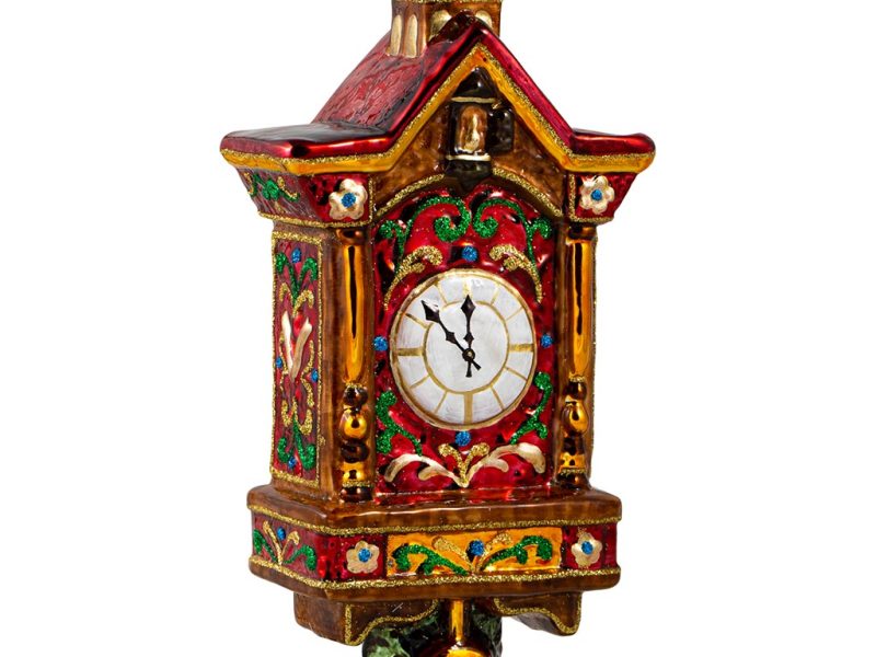 Polish Glass Art Christmas Ornament Christmas O Clock Brown Gold Pga B4019