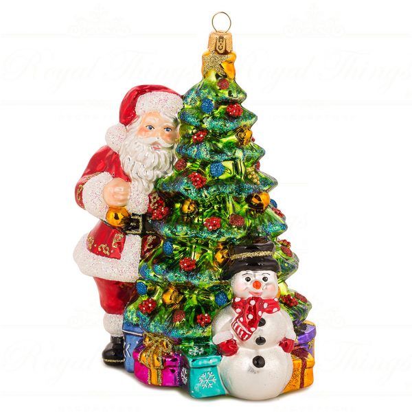 Polish Glass Art Christmas Ornament Deck The Halls Santa Tree Red Green White Gold Pga B20044