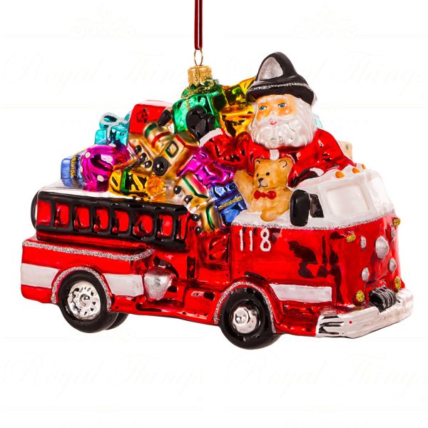 Polish Glass Art Christmas Ornament Fireman Santa Gift Ride Red White Multi Pga B3024