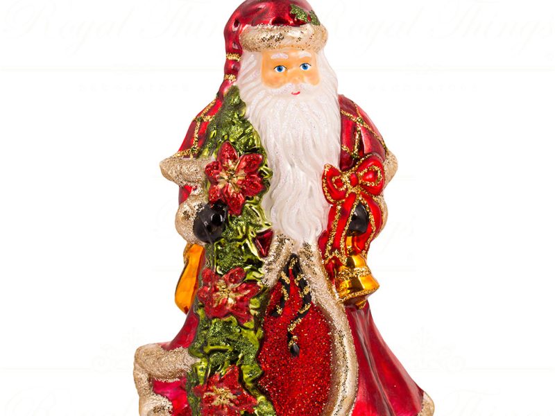 Polish Glass Art Christmas Ornament Flower Power Santa Red White Green Pga B3030