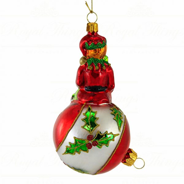 Polish Glass Art Christmas Ornament Holly Jolly Christmas Elf Red Green White Gold Pga B20030 Back