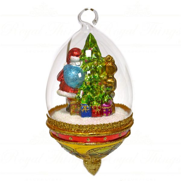 Polish Glass Art Christmas Ornament Its Almost Time Santa Dome Red Green White Gold Pga B20039 Back