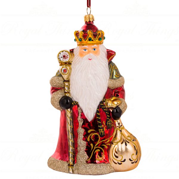 Polish Glass Art Christmas Ornament King Of Old Santa Red White Gold Pga B20015