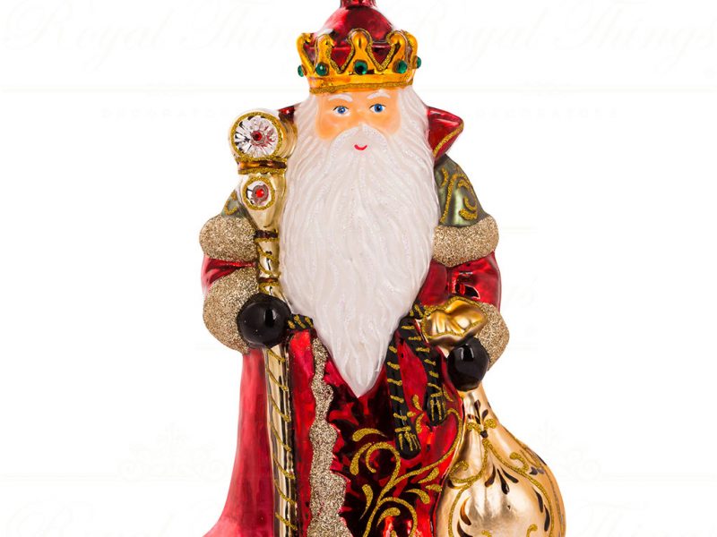 Polish Glass Art Christmas Ornament King Of Old Santa Red White Gold Pga B20015