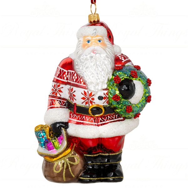 Polish Glass Art Christmas Ornament Lapland Folklore Santa Red White Green Pga B4016