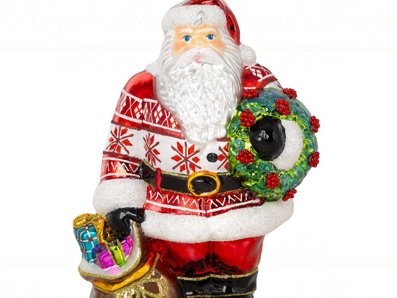 Polish Glass Art Christmas Ornament Lapland Folklore Santa Red White Green Pga B4016
