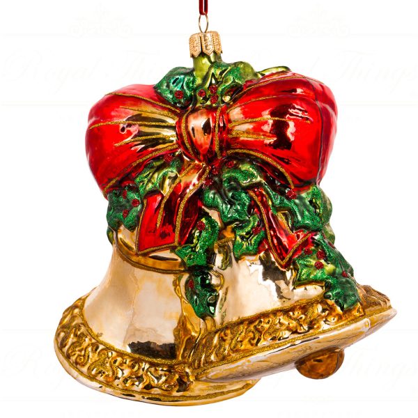 Polish Glass Art Christmas Ornament Merry Jingle Bells Gold Red Green Pga B3036