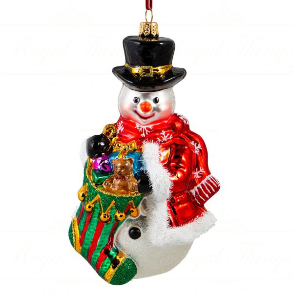 Polish Glass Art Christmas Ornament Mr Snowman Christmas Walk White Red Multi Pga B3023