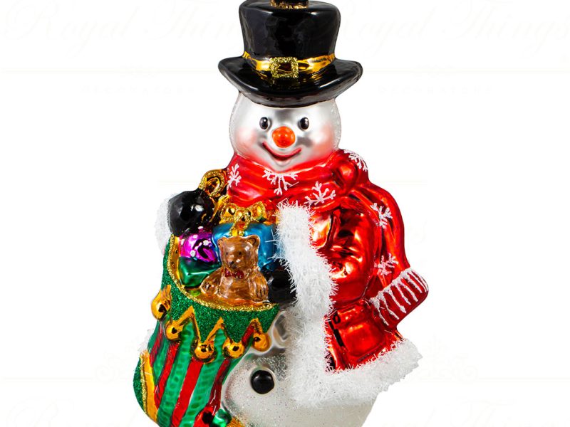 Polish Glass Art Christmas Ornament Mr Snowman Christmas Walk White Red Multi Pga B3023