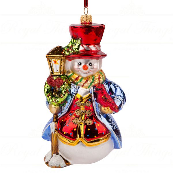 Polish Glass Art Christmas Ornament Old Town Blues Snowman Red Blue White Gold Pga B20027