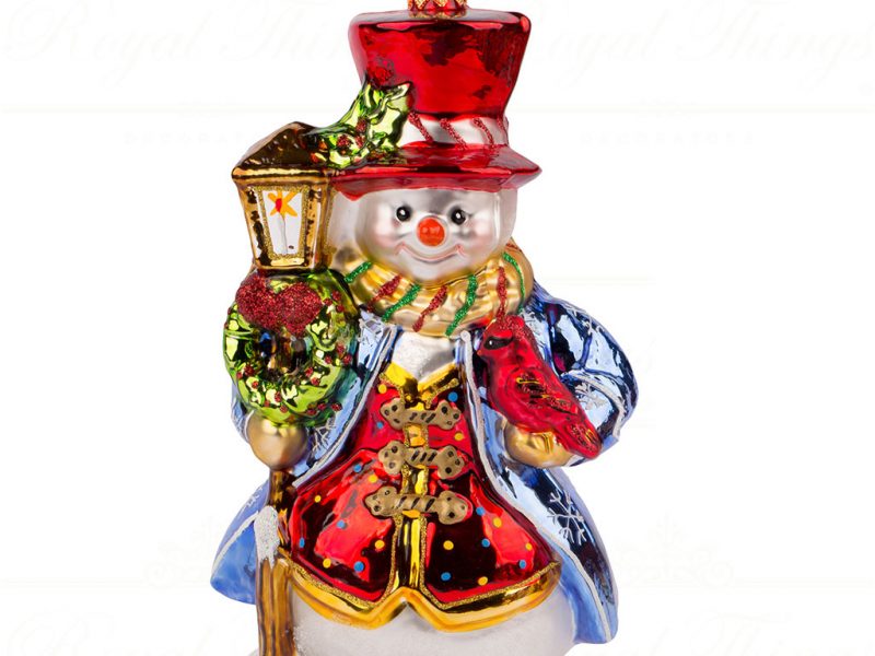 Polish Glass Art Christmas Ornament Old Town Blues Snowman Red Blue White Gold Pga B20027