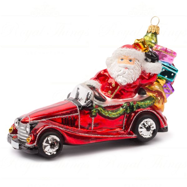 Polish Glass Art Christmas Ornament Racing Through Xmas Santa Red White Silver Pga B4007