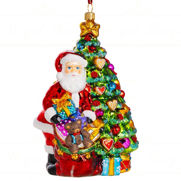 Polish Glass Art Christmas Ornament Santa Bringing Gifts Full Of Wonders Red Green Multicolor Pga B4027