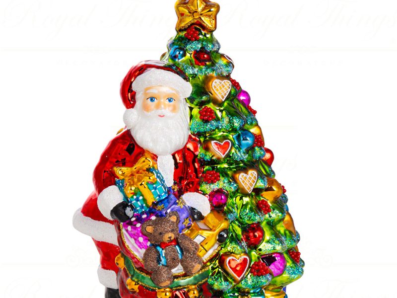 Polish Glass Art Christmas Ornament Santa Bringing Gifts Full Of Wonders Red Green Multicolor Pga B4027