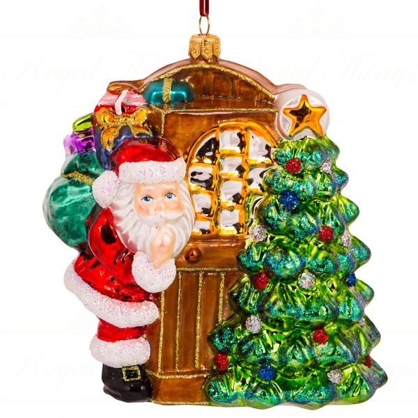 Polish Glass Art Christmas Ornament Santa Claus Is Here Brown Green Multi Pga B3020