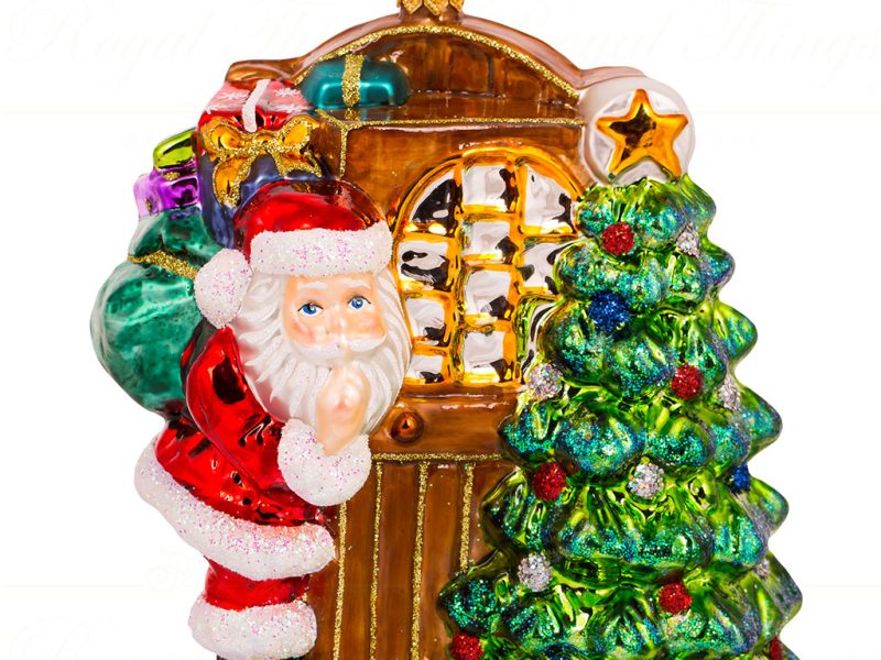 Polish Glass Art Christmas Ornament Santa Claus Is Here Brown Green Multi Pga B3020