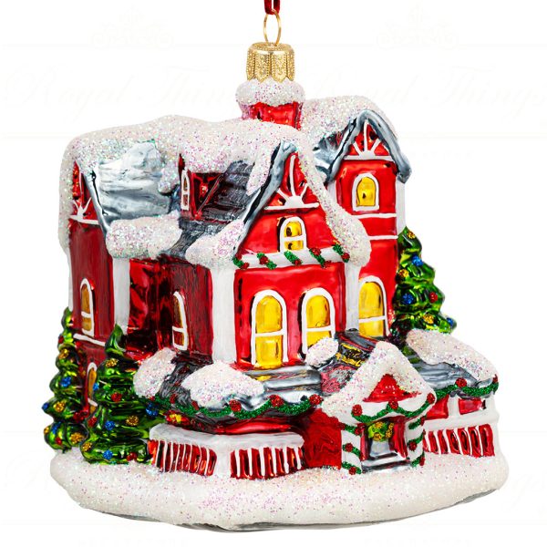 Polish Glass Art Christmas Ornament Santa Claus Village Villa Red White Green Pga B4024