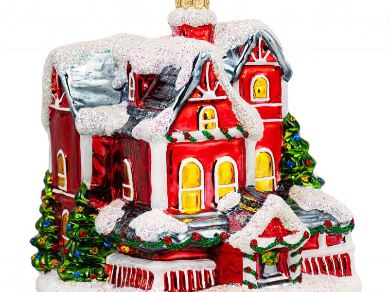 Polish Glass Art Christmas Ornament Santa Claus Village Villa Red White Green Pga B4024