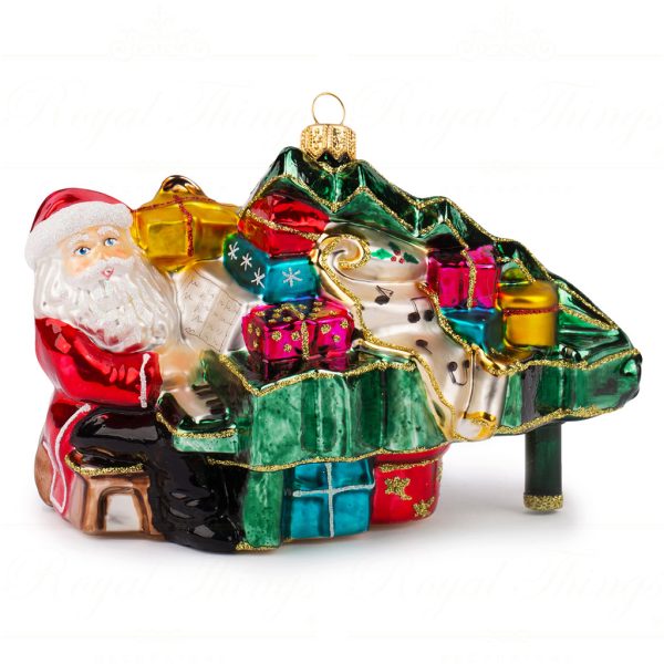 Polish Glass Art Christmas Ornament Santa Grand Christmas Tree Piano Green Red Multicolor Pga B4008