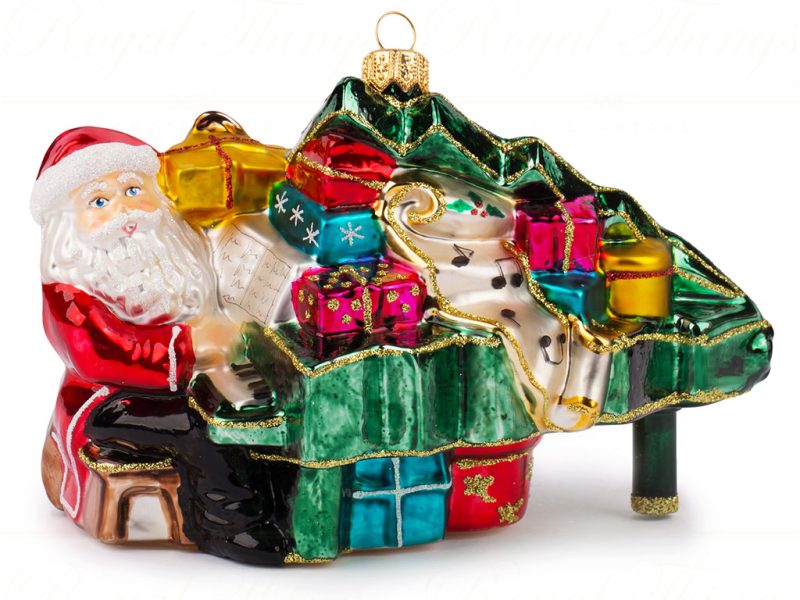 Polish Glass Art Christmas Ornament Santa Grand Christmas Tree Piano Green Red Multicolor Pga B4008