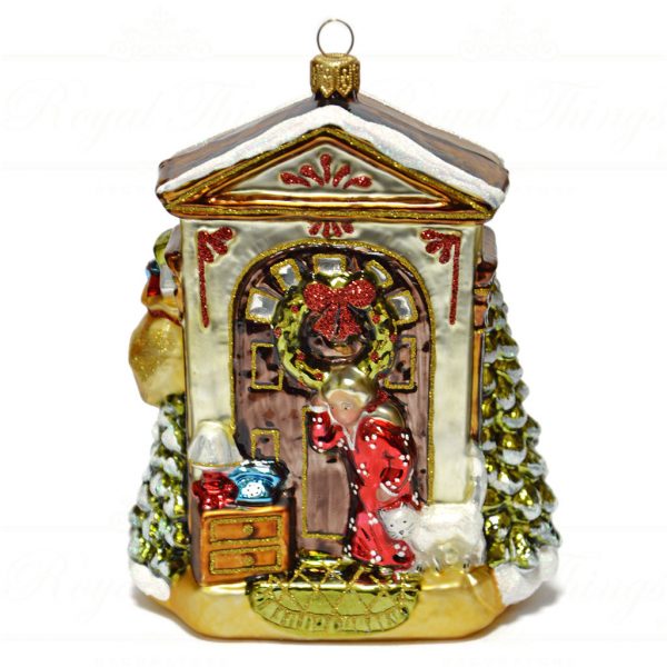 Polish Glass Art Christmas Ornament Santa Knocking At The Door Brown Red White Gold Pga B2007 Back