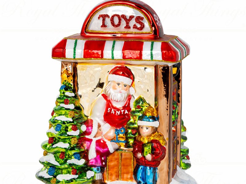 Polish Glass Art Christmas Ornament Santa Marvelous Toyshop Red White Gold Pga B4023