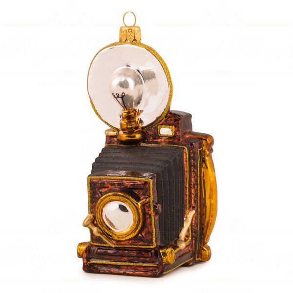 Polish Glass Art Christmas Ornament Santa Old Fashioned Camera Black Brown Gold Pga B20026