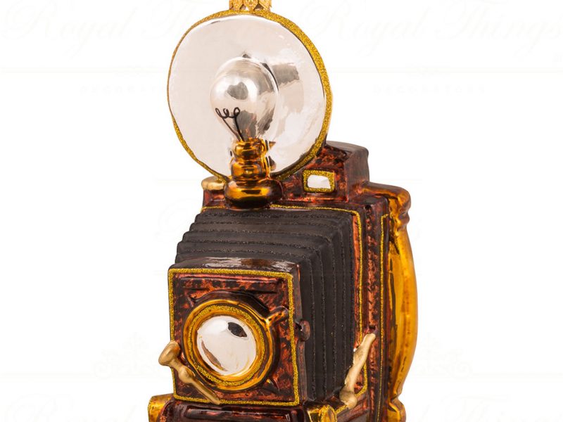 Polish Glass Art Christmas Ornament Santa Old Fashioned Camera Black Brown Gold Pga B20026