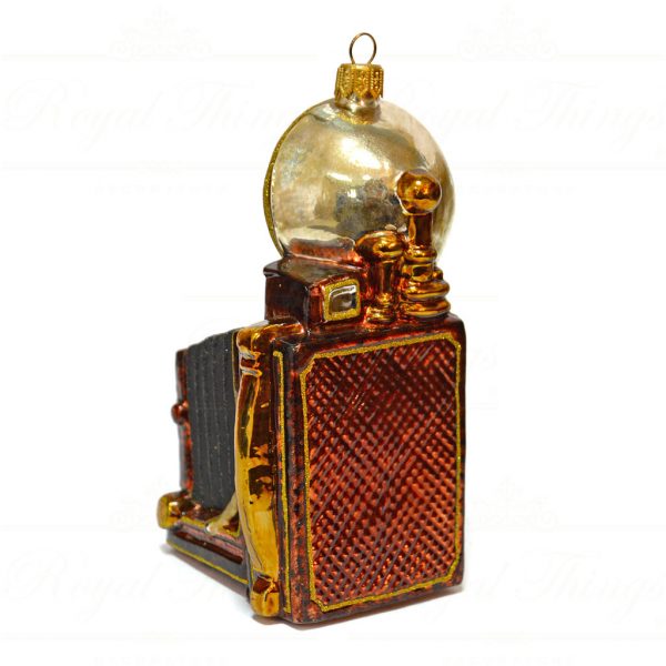 Polish Glass Art Christmas Ornament Santa Old Fashioned Camera Black Brown Gold Pga B20026 Back