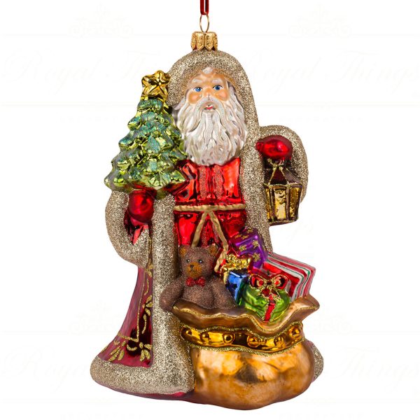 Polish Glass Art Christmas Ornament Santa Ready For Christmas Red Gold Multi Pga B3029