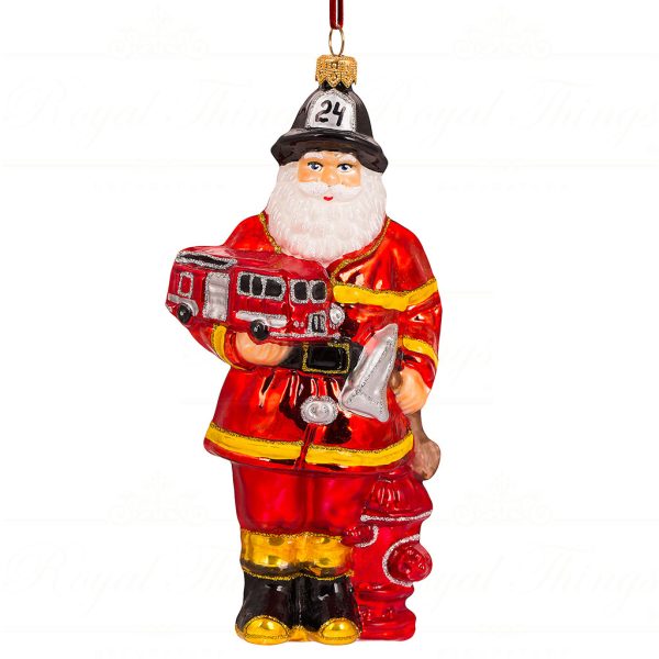 Polish Glass Art Christmas Ornament Santa The Hero Fireman Red White Gold Pga B3044