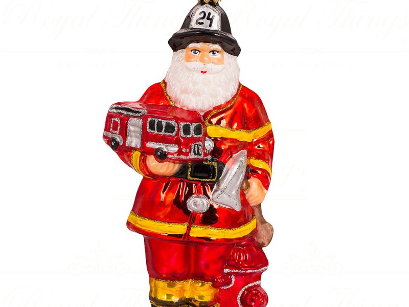 Polish Glass Art Christmas Ornament Santa The Hero Fireman Red White Gold Pga B3044