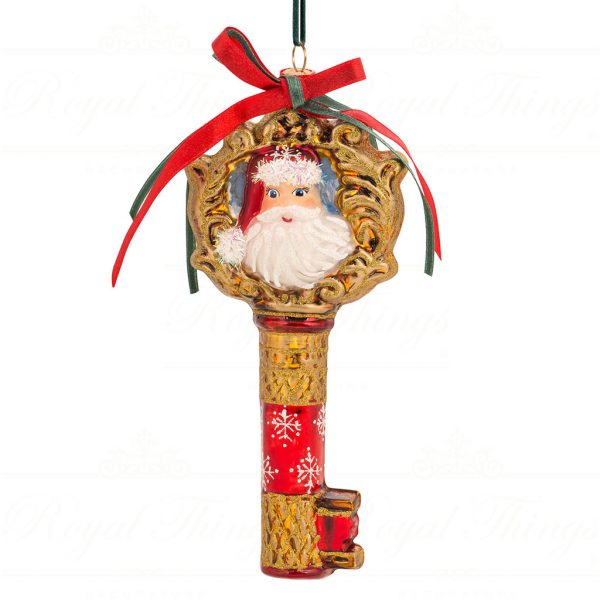 Polish Glass Art Christmas Ornament Santa Toyshop Key Red White Gold Pga B20021
