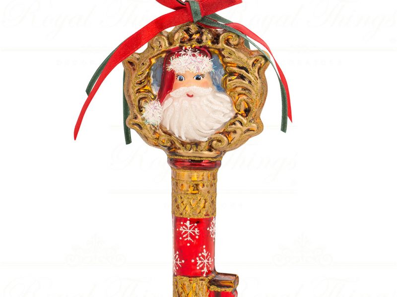 Polish Glass Art Christmas Ornament Santa Toyshop Key Red White Gold Pga B20021