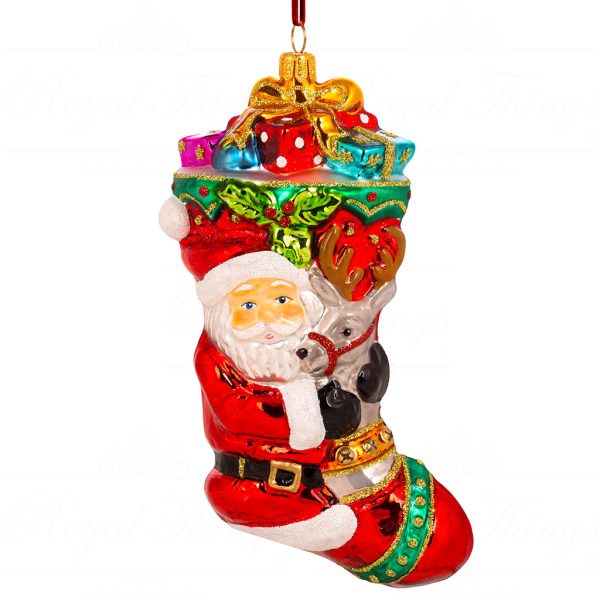 Polish Glass Art Christmas Ornament Santa Treasure Stocking Red White Multi Pga B3018